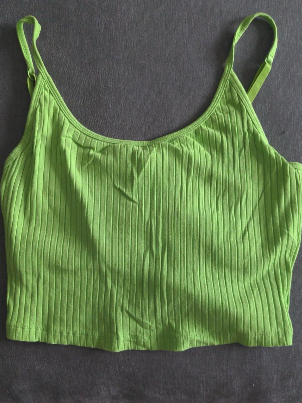 Green Ribbed Crop Tank Top w Built-in Bra